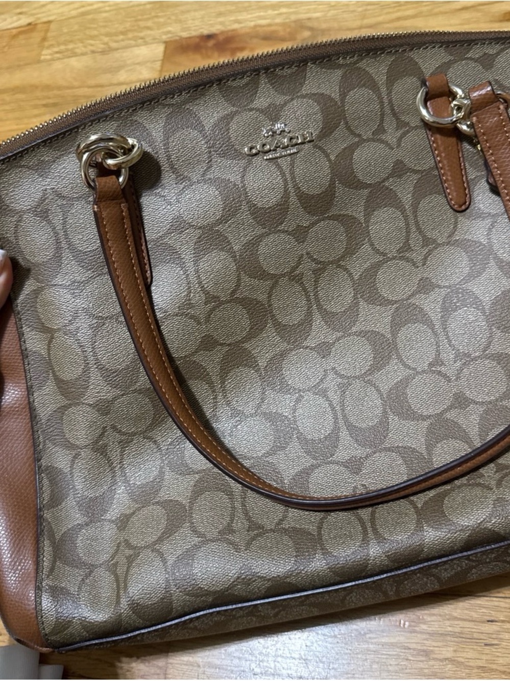 Coach Brown Signature Canvas Tote with Leather Trim